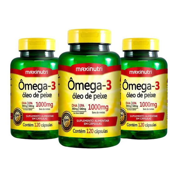 Kit 03 Ômega 3 Óleo De Peixe 120 Cáps 1000mg Maxinutri Foto 1