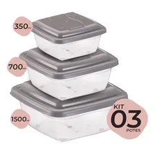 Kit 03 Potes De Plásticos Capacidades Diferentes C/ Tampa Foto mini 1