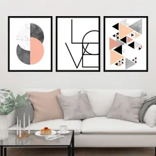 Kit 03 Quadros Decorativos Geométrico Love Triângulos Foto mini 1