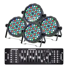 Kit 04 Canhao Par Led 54 Leds Rgbw Dmx Slim +mesa Dmx 110V/220V Foto  mini 1