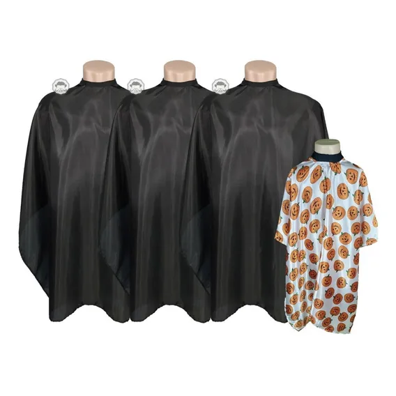 Kit 04 Capas De Corte | 03 Adulto Nylon + 01 Infantil Cetim 2 Pretas + Ab贸bora Branca Foto 1