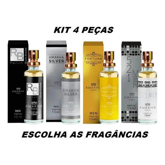 Kit 04 Perfume Masculino Ou Feminino Amakha Paris 15ml Bolso Foto 1