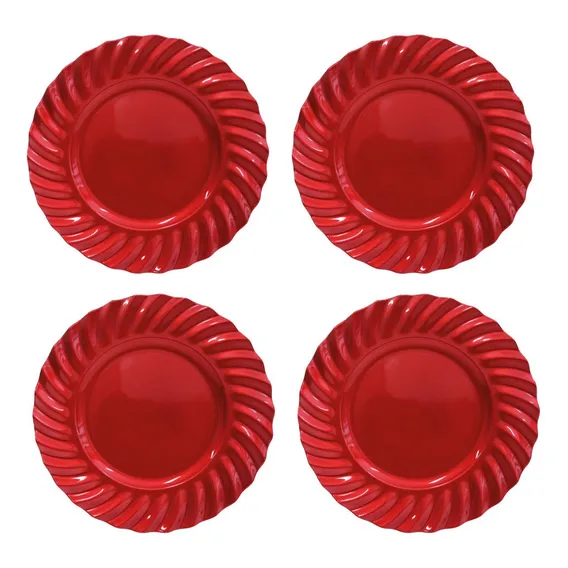 Kit 04 Sousplat Redondo Waves Vermelho Polipropileno 33 Cm Foto 1