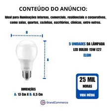 Kit 05 Lâmpadas Bulbo Led Elgin A60 15w Bivolt 6500k Branco Cor da luz Branco-frio 110V/220V Foto mini  3