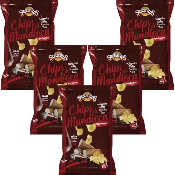 Kit 05 Mandioca Chips Sabor Barbecue Sertanitos 50g Foto 1