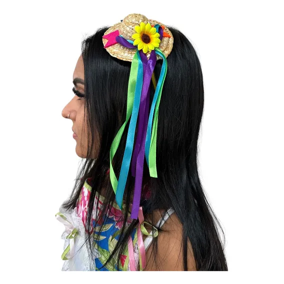 Kit 05 Tiara Caipira Mini Chapeuzinho Palha Girassol Junino Cor Sortidas Foto 1