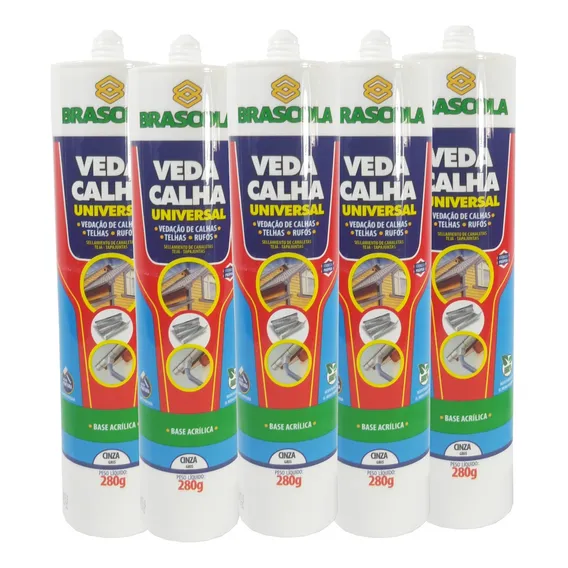 Kit 05 Veda Calhas Cinza Adesivo Selante Cola 280g Brascola Foto 1