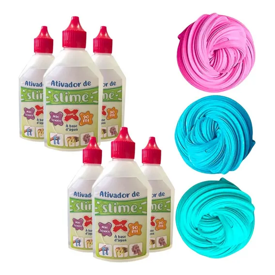 Kit 06 Ativador De Cola Slime Make+ Á Base De Água 90ml Foto 1