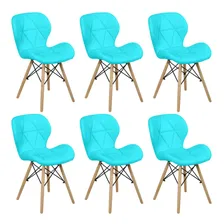 Kit 06 Cadeiras Charles Eames Eiffel Slim Wood Estofada Foto  mini 1