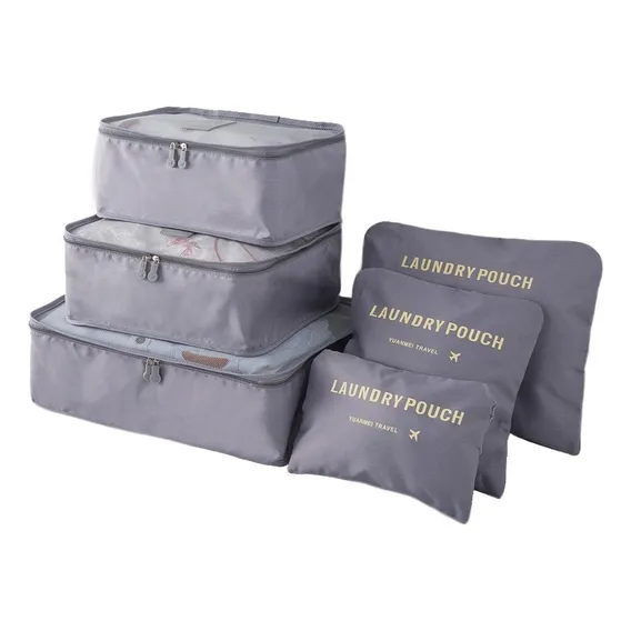 Kit 06 Pcs Organizador - Mala Viagem Bolsa Necessaire Gaveta Cor Cinza Foto 1