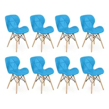 Kit 08 Cadeiras Charles Eames Eiffel Slim Wood Estofada Foto  mini 1
