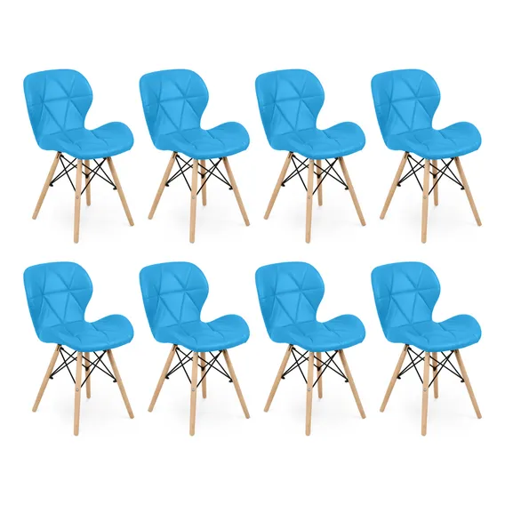 Kit 08 Cadeiras Charles Eames Eiffel Slim Wood Estofada Foto 1