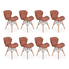Kit 08 Cadeiras Charles Eames Eiffel Slim Wood Estofada Foto  mini 1
