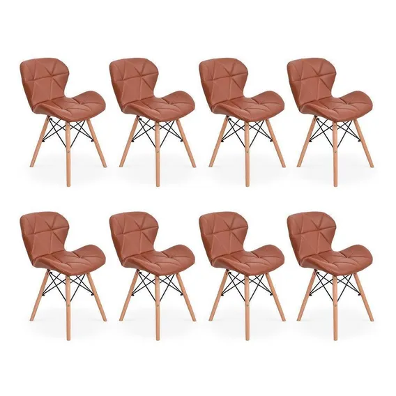 Kit 08 Cadeiras Charles Eames Eiffel Slim Wood Estofada Foto 1