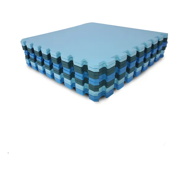 Kit 08 Peças Tapete Tatame Azul Infantil 50x50cm 10mm + Bordas Foto 1