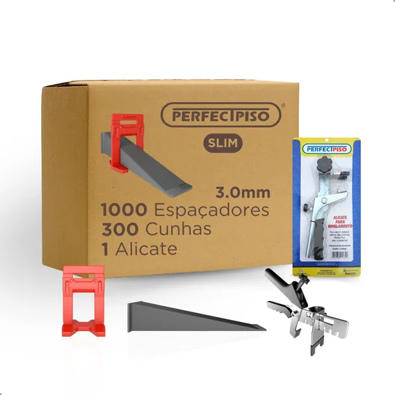 Kit 1 Alicate Tracionador de Cunhas + 1000 Clips Nivelador Espaçador Slim 3mm + 300 Cunhas Perfect Piso - Ferramenta Nivela Porcelanato Azulejo E Cerâmica - Revestimento Para Piso E Parede Foto 1