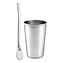 Kit 1 Cuia Copo Inox 200ml 1 Bomba Lisa Prática Erva Tereré Foto  mini 1