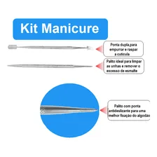 Kit 1 Espatula + 1 Palito Cutícula Aço Inox Ponta Dupla De Unha Manicure Pedicure Foto mini  3