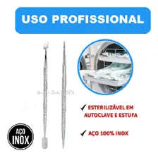 Kit 1 Espatula + 1 Palito Cutícula Aço Inox Ponta Dupla De Unha Manicure Pedicure Foto mini 4