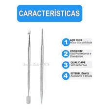 Kit 1 Espatula + 1 Palito Cutícula Aço Inox Ponta Dupla De Unha Manicure Pedicure Foto mini  2