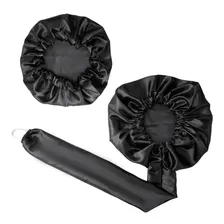Kit 1 Touca Difusora Secadora +1 Touca Anti Frizz Cetim Seda Cor Preto Foto  mini 1