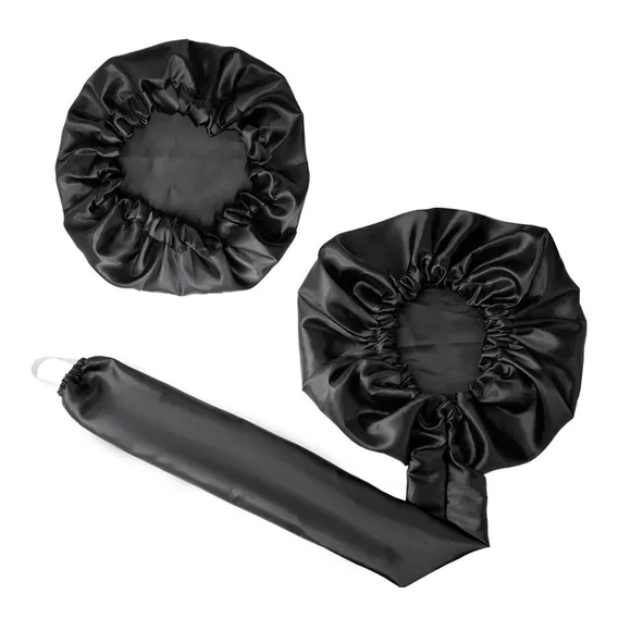 Kit 1 Touca Difusora Secadora +1 Touca Anti Frizz Cetim Seda Cor Preto Foto 1