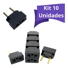 Kit 10 Adaptador Tomada Bipolar Americano Para Brasileiro Pino Chato Pino Redondo Bipolar Foto mini 1