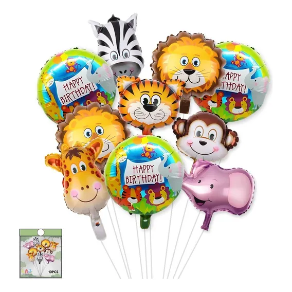 Kit 10 Balão Safari Animais Festa Metalizado Centro De Mesa Foto 1