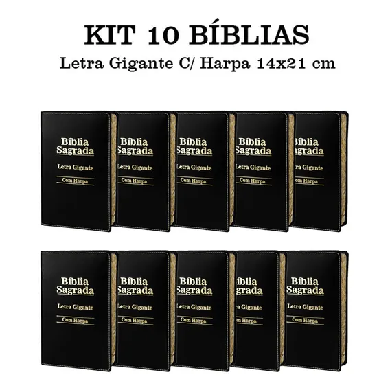 Kit 10 Bíblias Sagrada Letra Gigante Com Harpa Ed Promessas Preta: Bíblia Sagrada Letra Gigante, De João Ferreira De Almeida. Bíblia Sagrada, Vol. 10. Editorial Cpp, Capa Mole Em Português, 2021 Foto 1