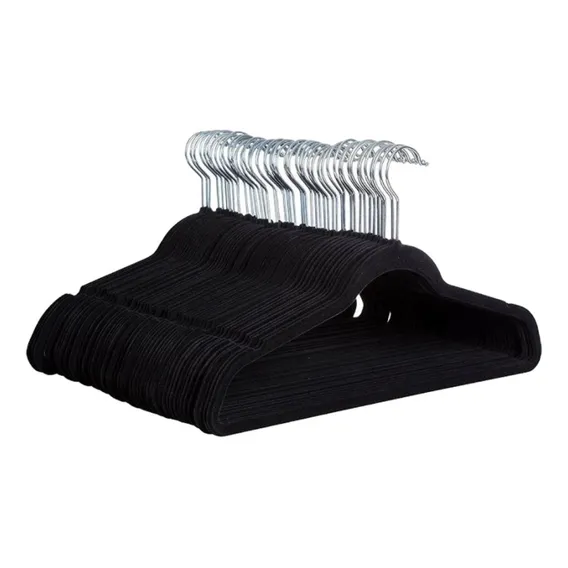 Kit 10 Cabides Veludo Antideslizante Slim Adulto Preto Foto 1