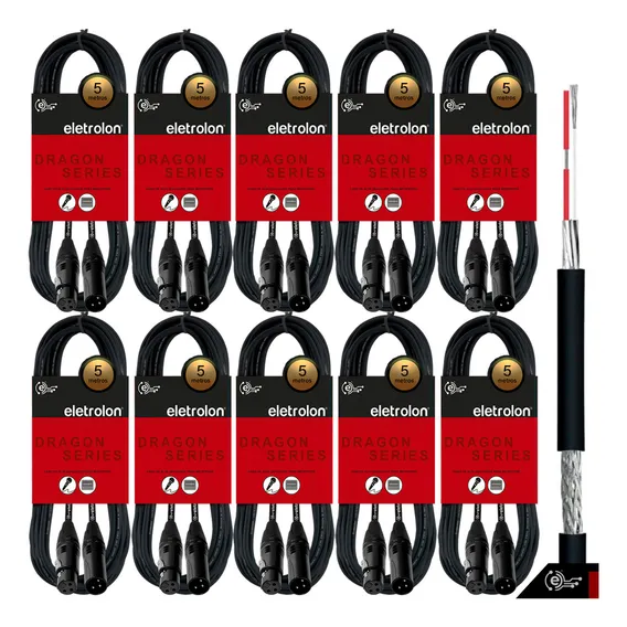 Kit 10 Cabo De Microfone Balanceado Xlr Macho X Xlr Femea 5m Foto 1