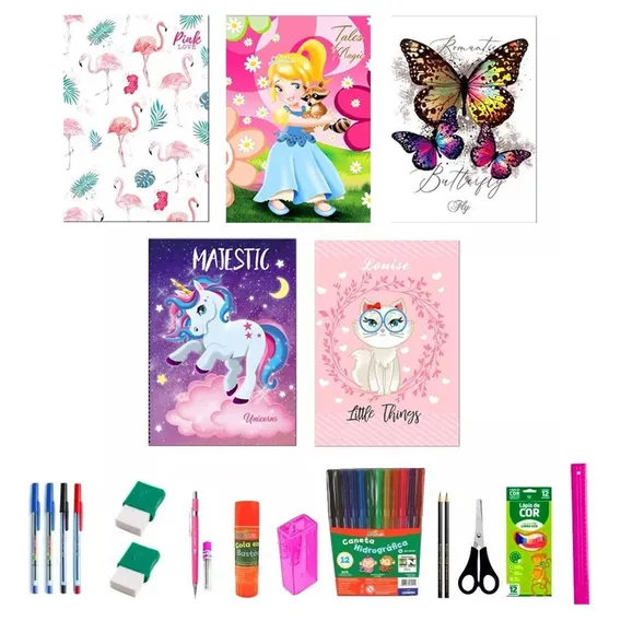 Kit 10 Caderno 96 Folhas Meninas Capa Dura Com 38 Acessórios Foto 1