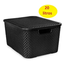 Kit 10 Caixas Organizadora Preto Plástico 20 Litros Rattan Foto mini 1