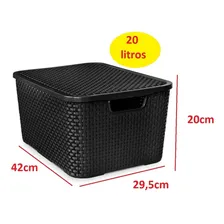 Kit 10 Caixas Organizadora Preto Plástico 20 Litros Rattan Foto mini 2