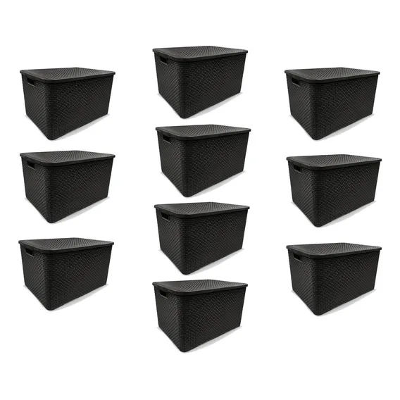 Kit 10 Caixas Organizadoras Rattan Preta 15 Litros Arqplast Cor Organizadora Foto 1