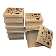 Kit 10 Caixas Presente Dia Dos Namorados Eu Te Amo 15x15x5 Cor Mdf Cru Foto  mini 1