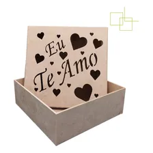 Kit 10 Caixas Presente Dia Dos Namorados Eu Te Amo 15x15x5 Cor Mdf Cru Foto mini 4