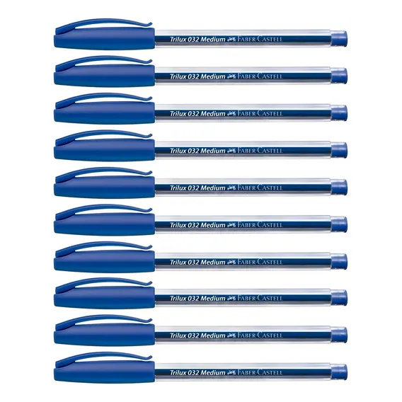 Kit 10 Caneta Esferográfica Azul Faber Castell Trilux Foto 1
