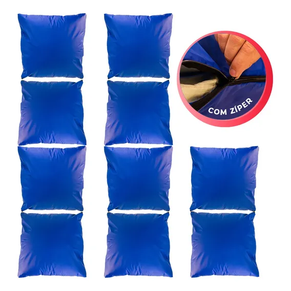 Kit 10 Capas Almofada C/ Zíper 45cm Azul Impermeavel Atacado Foto 1