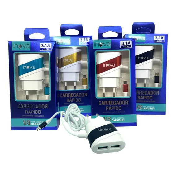 Kit 10 Carregador Inova Prime 3.1a V8 2 Usb Atacado Cor Branco Foto 1