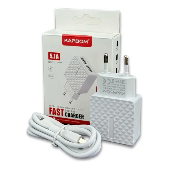 Kit 10 Carregadores Celular Kapbom 5.1a Atacado 2 Usb Cor Branco Foto 1