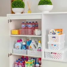 Kit 10 Cesto Organizador Cozinha Lavanderia Com Alças Branco Foto mini 3
