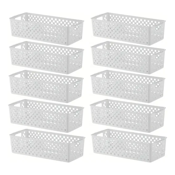 Kit 10 Cesto Organizador Cozinha Lavanderia Com Alças Branco Foto 1