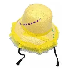 Kit 10 Chapéu De Palha Com Trança E Renda Inf. Festa Junina Cor Sortidos Foto mini 3