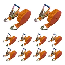 Kit 10 Cinta Catraca 5 Toneladas 9 Metros Gancho J Laranja Foto mini 1