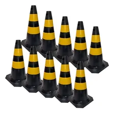 Kit 10 Cone De Sinalização Transito Pvc 50cm Laranja/branco Cor Preto E Amarelo Foto mini 1