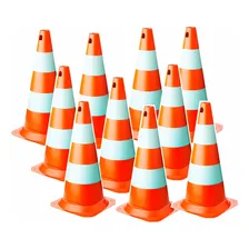 Kit 10 Cone Flexível 75 Cm Faixa Refletiva Laranja E Branco Foto  mini 1
