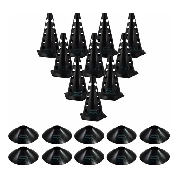 Kit 10 Cones Furado Demarcat贸rio + 10 Pratos Agilidade Black Foto 1