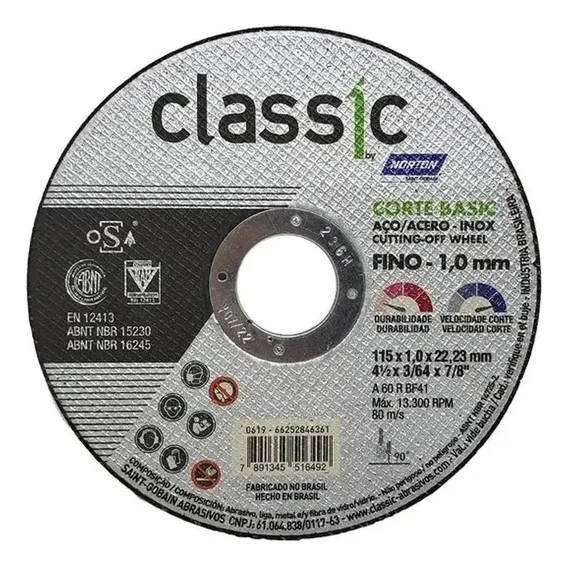 Kit 10 Disco Corte Aco Inox Fino 1mm Classic Basic Norton Foto 1