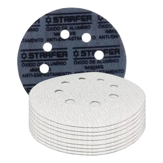 Kit 10 Disco De Lixa Branco 180mm Grão 80 - Starfer Foto 1